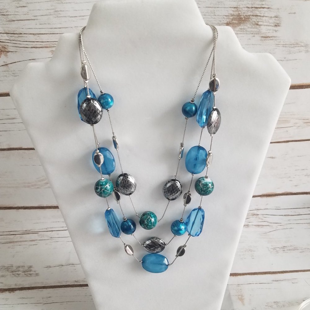 Blue and Silver 3 Strand Necklace